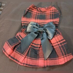 NWT Red and Black Plaid Bow Dress For Small Pets. Dog / Cat.